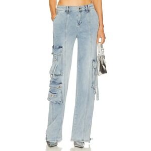 Retrofete Alejandra Cargo Jeans Vintage Celeste Size 30 Low Waist $325 REVOLVE